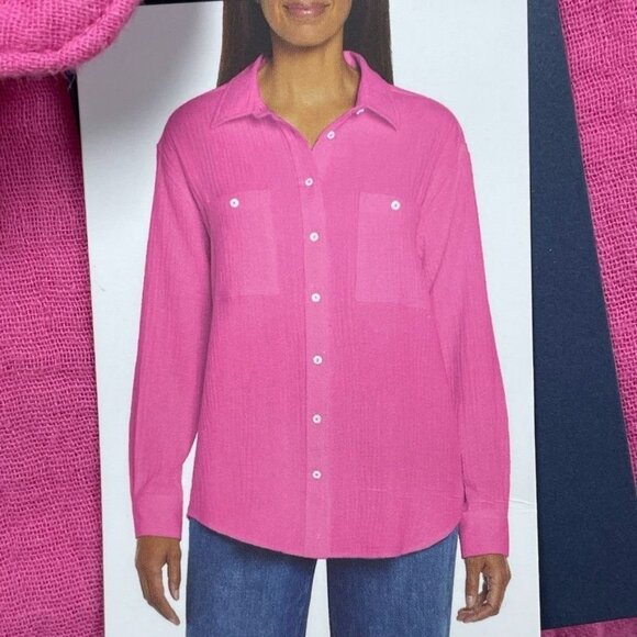 Gap Pink Button-Up Long Sleeve Shirt Size L 100% Cotton Womens Casual d0109 - Picture 7 of 8